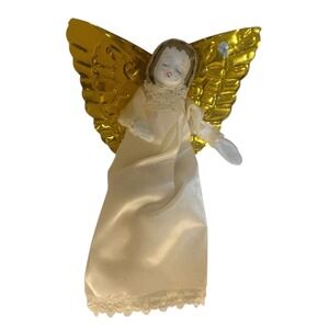 Vintage Christmas Angel Porcelain Head and Hands Rope Body 7 in.